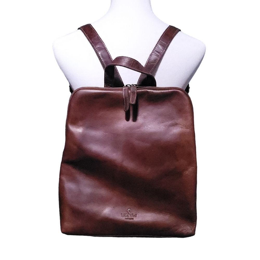 Wild West leather luxury domed backpack Cognac Brown